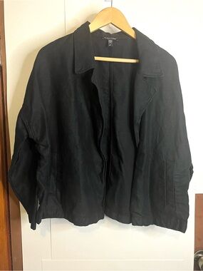 Eileen Fisher Women’s M Black Lyocell Organic Linen Open Front Slub Jacket